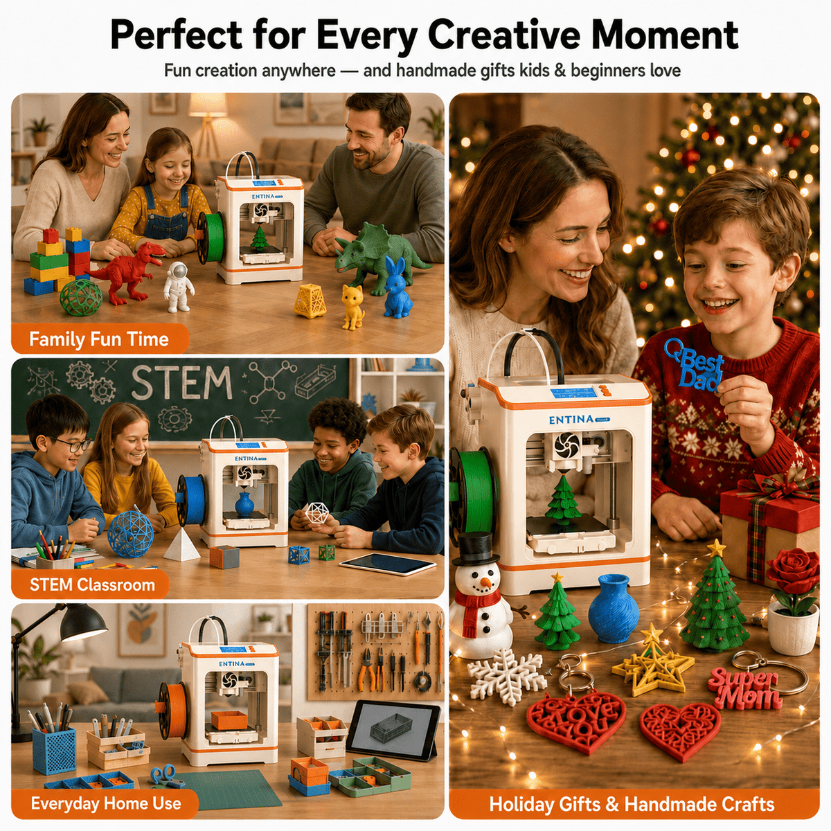Entina 3D Printer Tina2C, Auto Leveling App Control Quiet for Kids Beginners STEM DIY