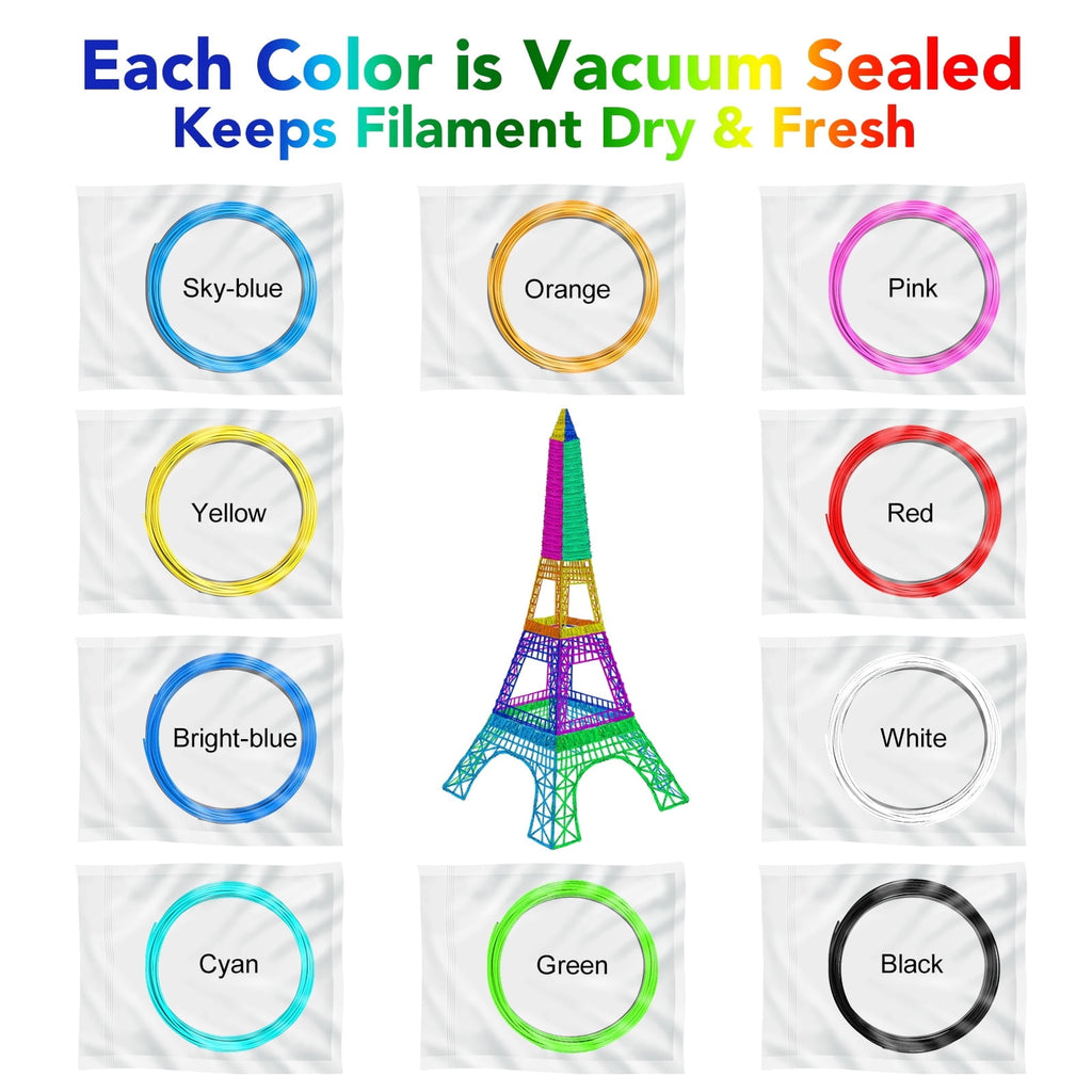 3D Pen PLA Filament Refills, 1.75mm PLA Filament Pack of 20 Colors Each Color 16 feet, Total 320 Feet, Create Professional Safety Refill for Kids, for 3D Pens and 3D Printers Arts