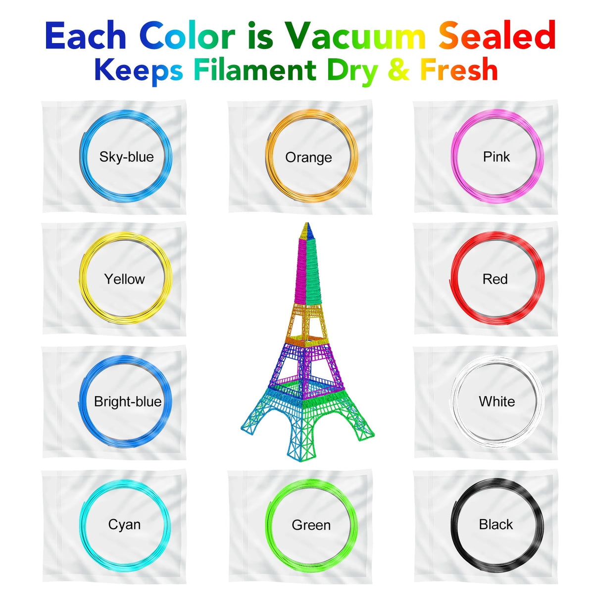 3D Pen PLA Filament Refills, 1.75mm PLA Filament Pack of 20 Colors Each Color 16 feet, Total 320 Feet, Create Professional Safety Refill for Kids, for 3D Pens and 3D Printers Arts