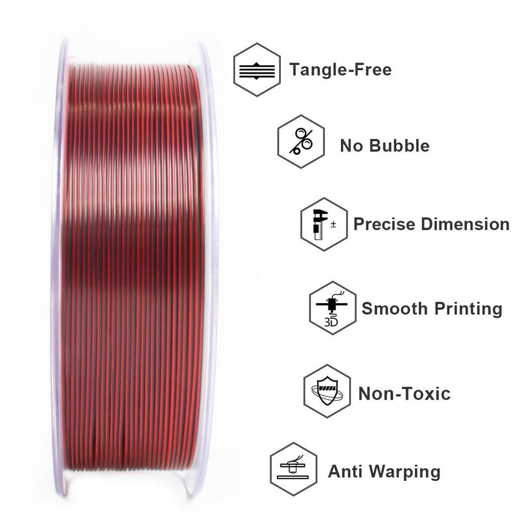 Geeetech Anti-silk type 3D Printer PLA Filament 1kg Toughness Enhanced Filament with 1.75mm Dimensional Accuracy +/-0.03mm, 1080 Feet per Roll, Vacuum Packaging Three-color blue, purple and black