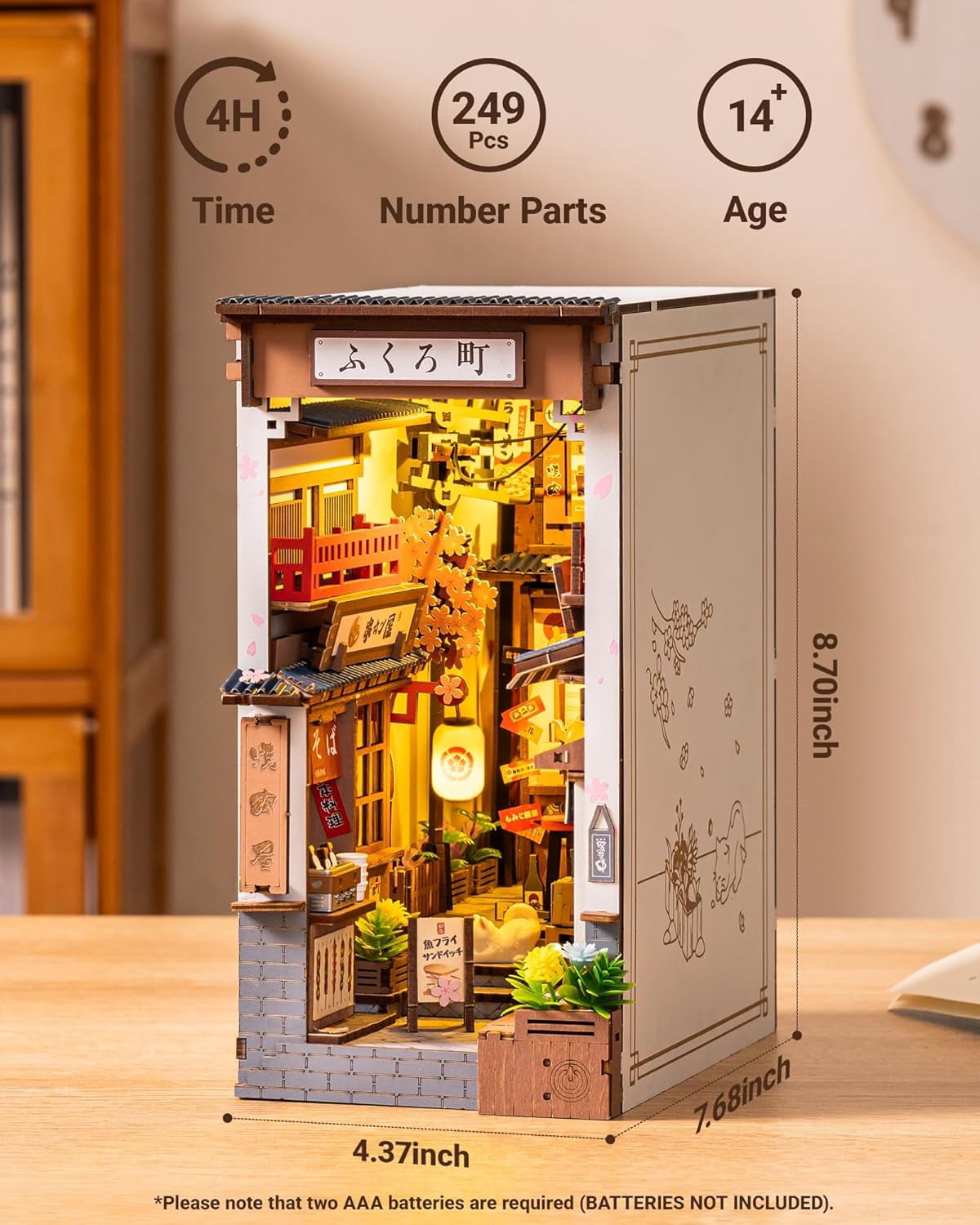 Robotime DIY Book Nook Kit Wooden 3D Puzzle Miniature House for Adults- Sakura Wine Alley