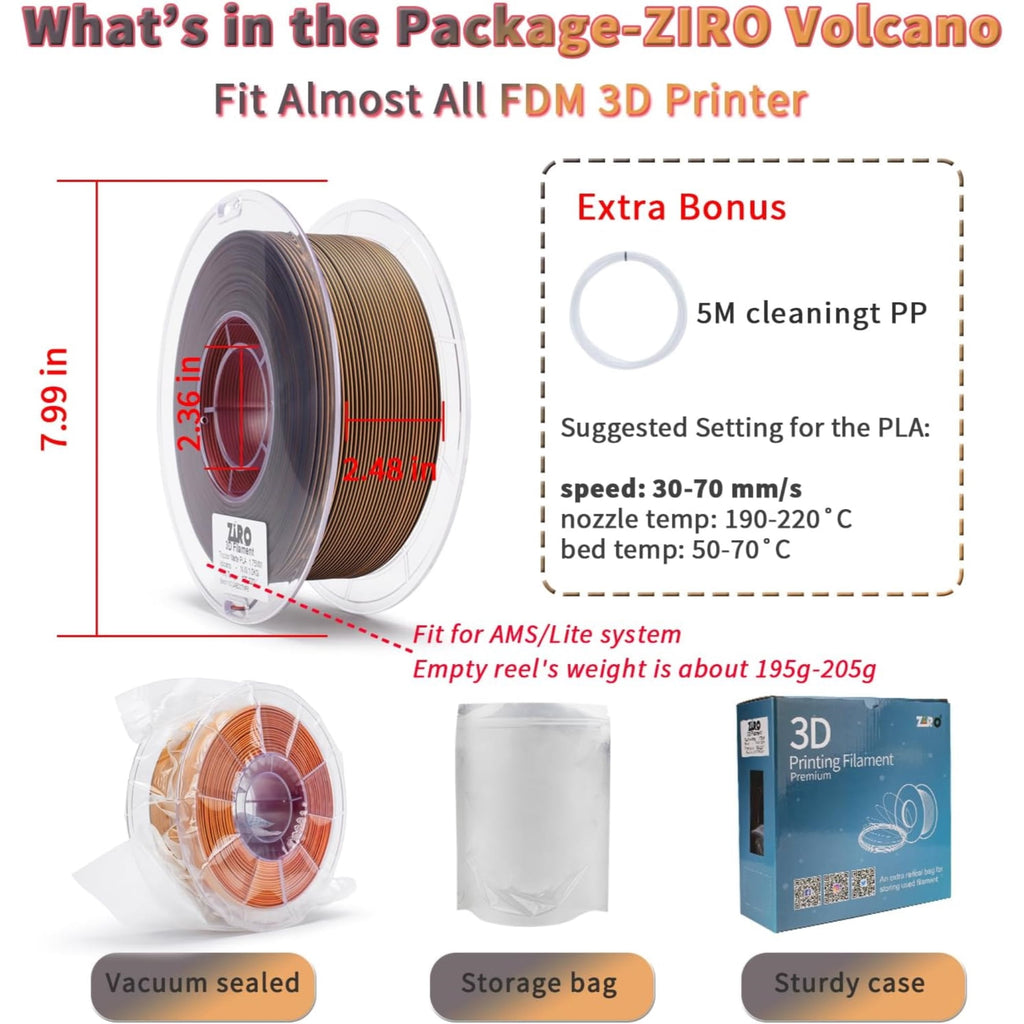 Ziro 3D Tri-Color Matte PLA 1.75mm 1kg, Volcano