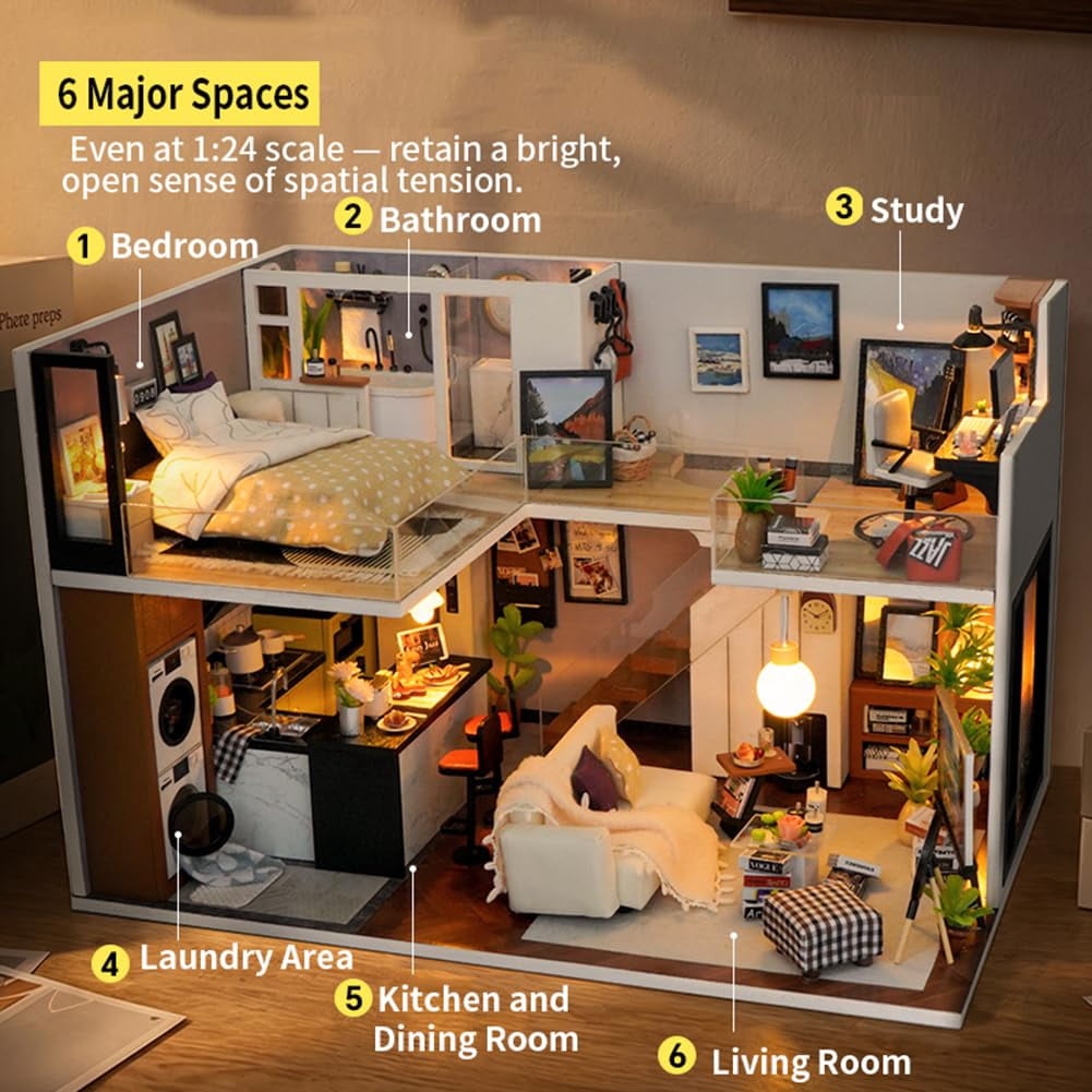 DIY Miniature House Kit, Mini Dollhouse Architectural Model, 3D Puzzles for Adults and Teens, Gifts for Friend and Parents