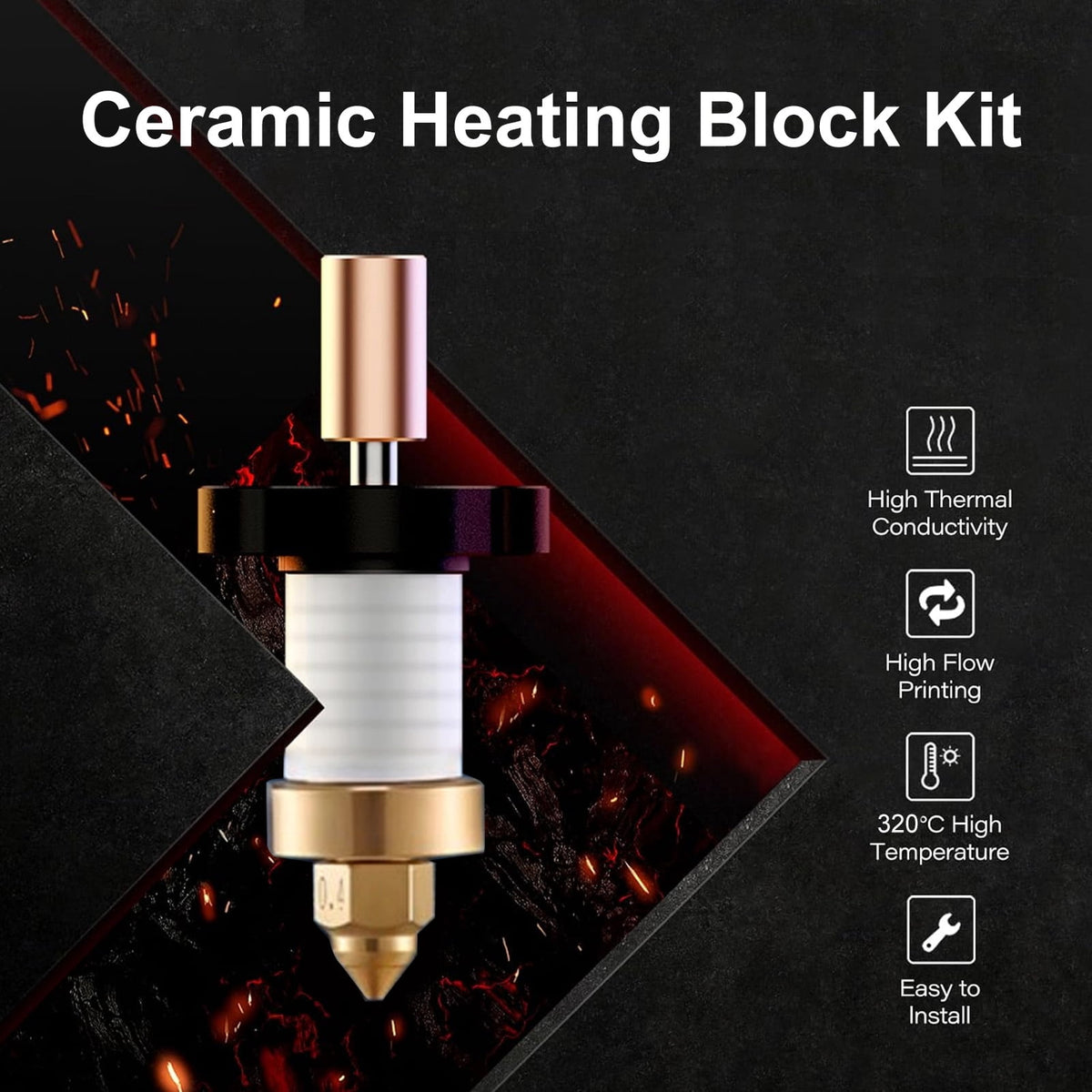 High Temperature Resistant Ceramic Heating Block Hotend Kit 320C 600mm/s 3D Printer Accessory Parts 1.75mm Flow 32mm3/s 60W Upgrade Replacement Tool 3.94 inches / 10 cm