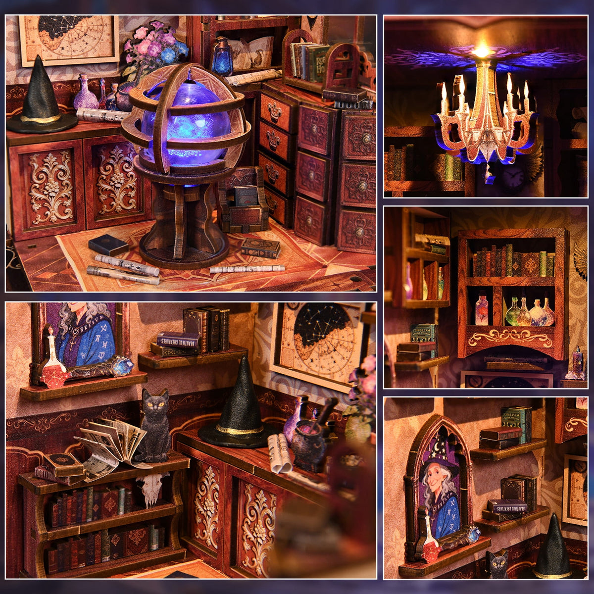 DIY Book Nook Kit with LED Light, Fantasy Wonderland Fold-Out Storybook Diorama, 3D Wooden Puzzle Bookshelf Decor Gift for Adults Teens