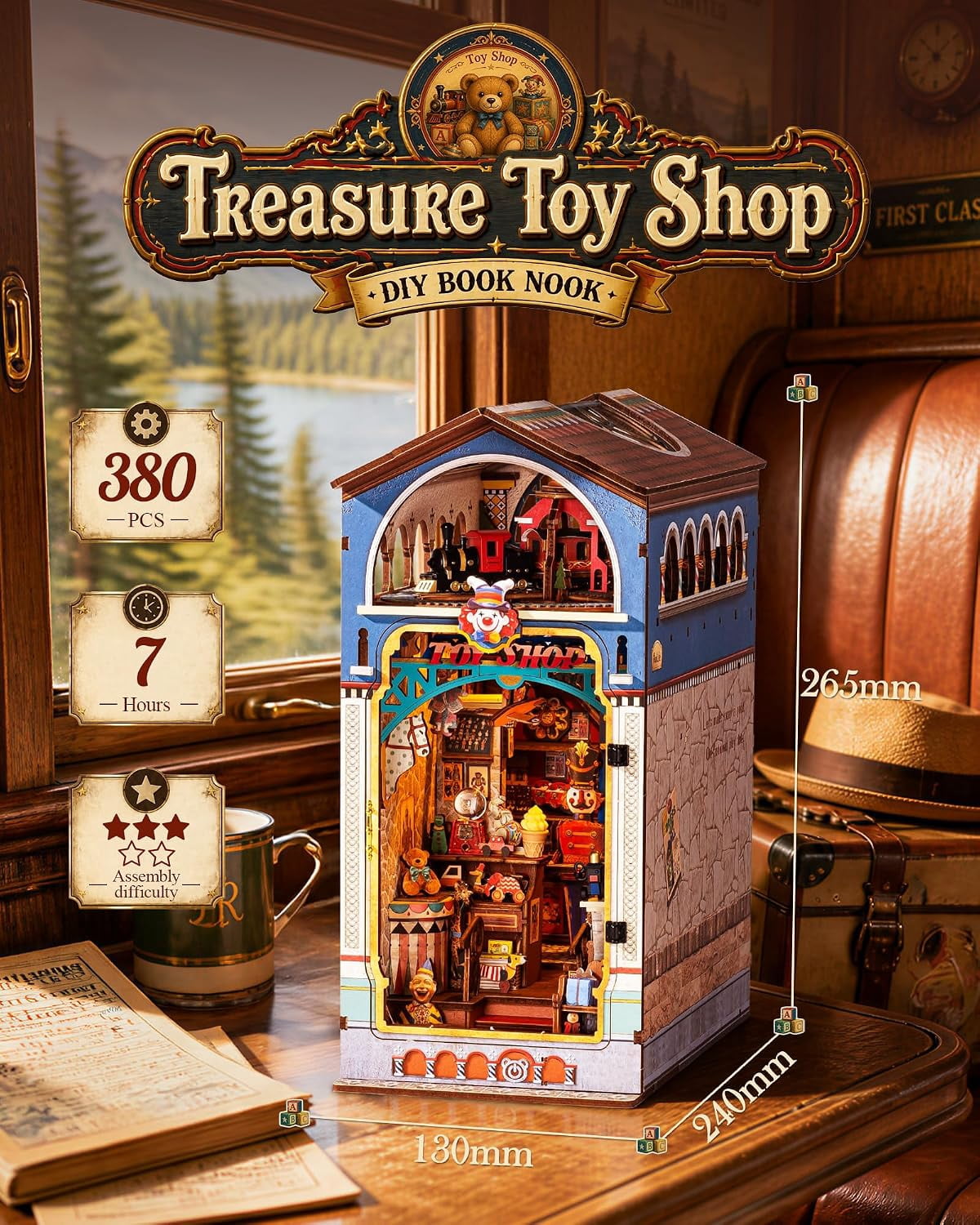 Rolife 380 Pieces Treasure Toy Shop DIY Book Nook Wooden 3D Puzzles with LED for Adults
