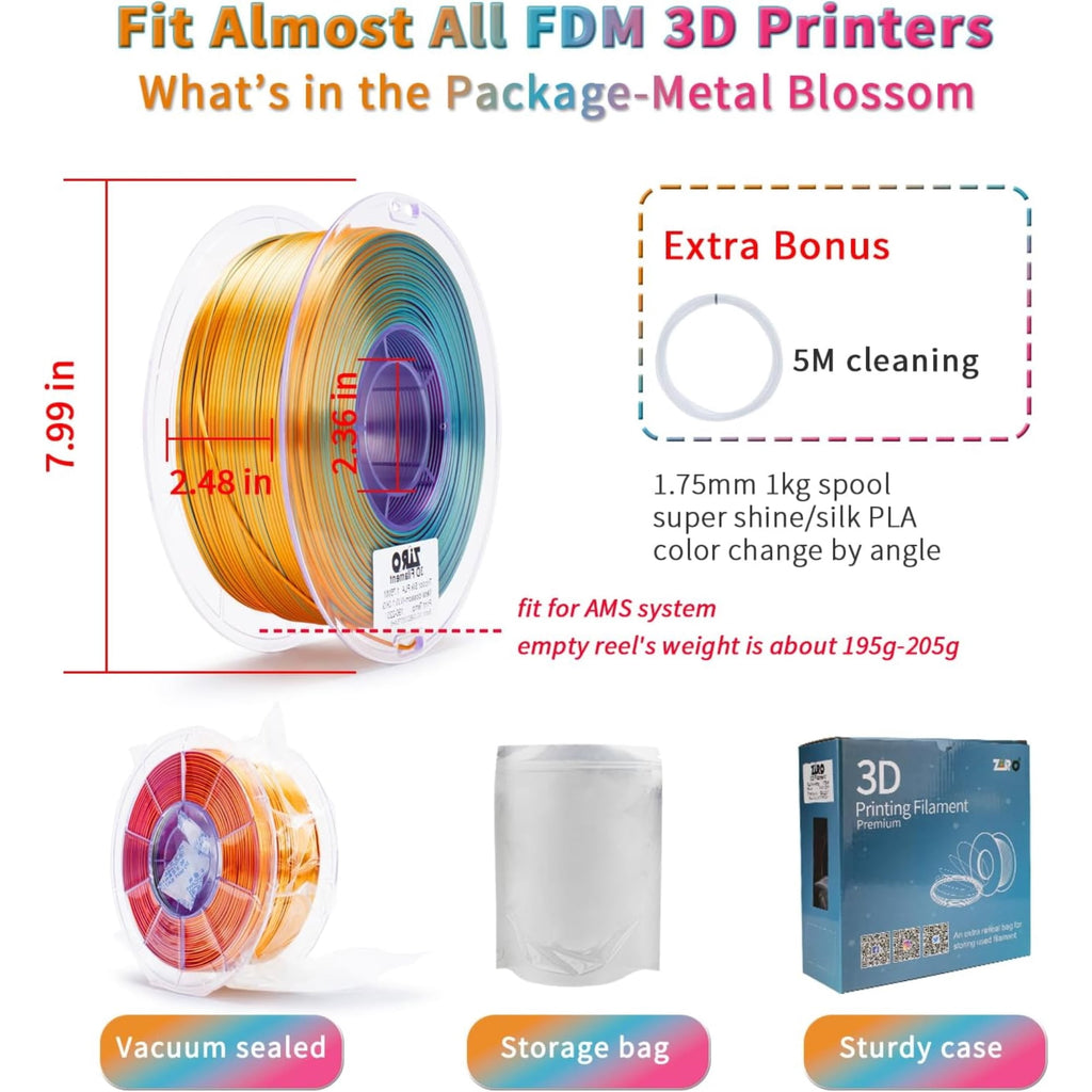 Ziro 3D Tri-color Silk PLA 1.75mm 1kg, Indigo Satin