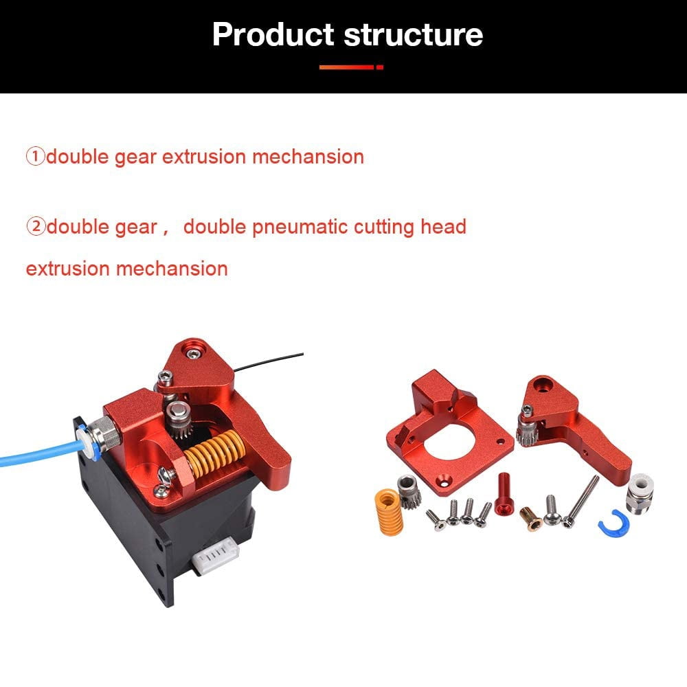 RVKXHD Upgrade Dual Gear Extruder, Double Gear MK8 Extruder 3D Printer Dual Driver Stock Feeder All Metal 1.75mm Filament Extruder Kit for CR-10S Pro/CR-10/ Ender 3 V2/Ender 3/Ender 3 Pro Series