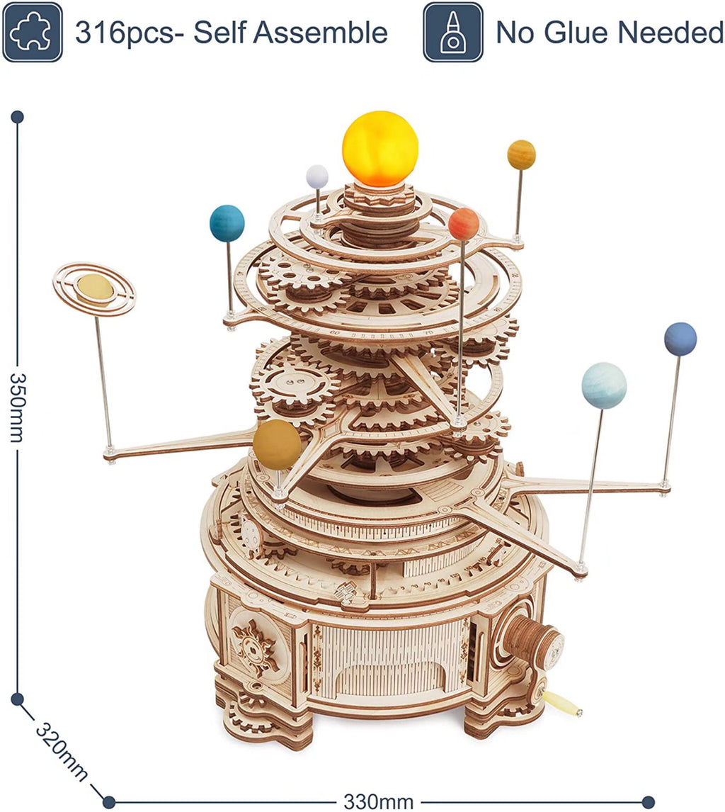 ROKR 316 Pieces 3D Wooden Puzzle Orrery Solar System Model Kit Crafts Desk Decor Gift for Adults Teens