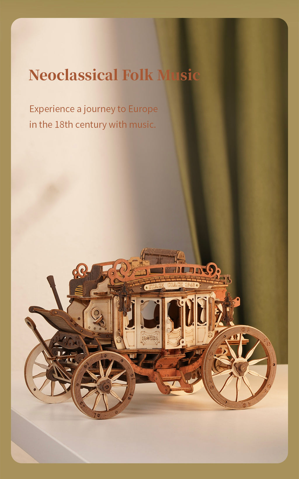 Robotime 3D Wooden Puzzles for Adults Music Box Model Car Stagecoach Toys Gift for Teens Adult