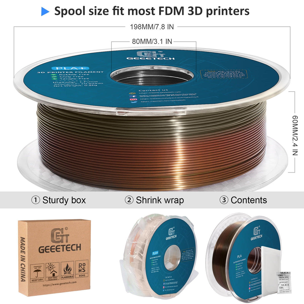 Geeetech Silk Yellow 3D Printer PLA Filament 1KG Toughness Enhanced Filament with 1.75mm Dimensional Accuracy +/-0.03mm, 1080 Feet per Roll, Vacuum Packaging