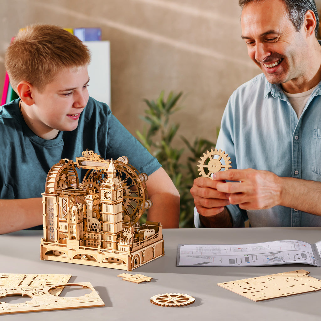 Robotime 3D Wooden Puzzles for Adults , 431-Piece Marble Run Building Kit with LED - Marble Travel London