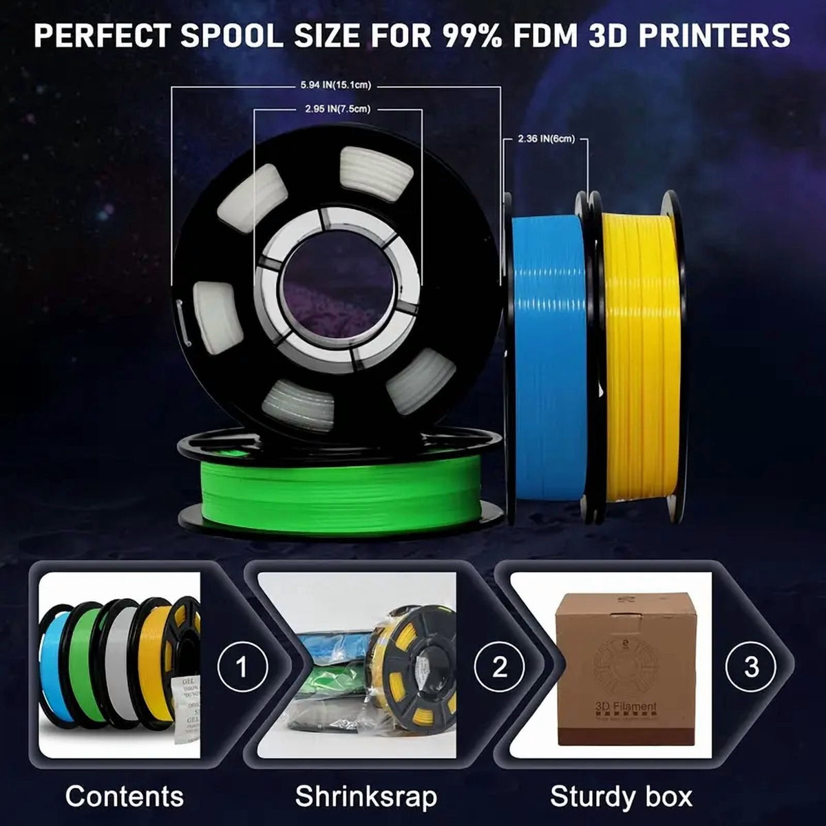 Filajoy3D Glow In The Dark 3D Printer Filament, 250g*4packs 1.75mm PLA Filament Fits for Most FDM Printers Bundle Of 4 Colors Spool Dimensional Accuracy +/- 0.03mm, Glow Blue/yellow/rainbow