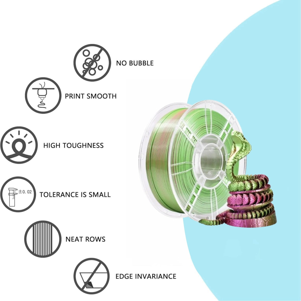 PLA Silk 3D Printer Filament 1.75mm, Dimensional Accuracy +/- 0.02 mm, 1KG Spool (2.2lbs) PLA Gradient Color