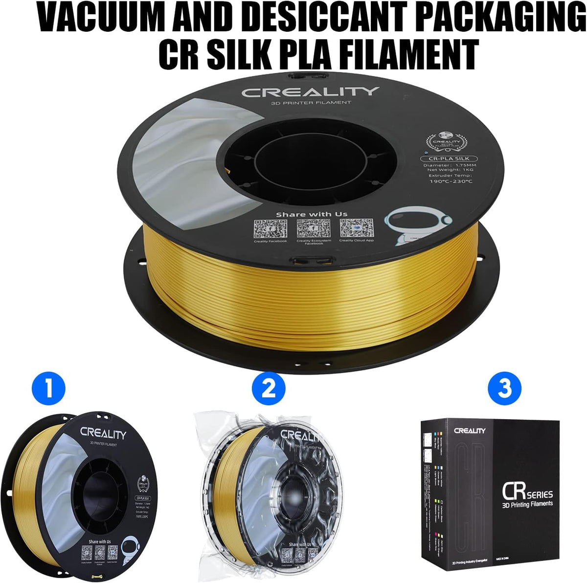 Creality 3D Printing Silk PLA Filament Gold Shiny 1.75mm Filaments Dimensional Accuracy +/- 0.03 mm 2.2lbs for 3D Printers