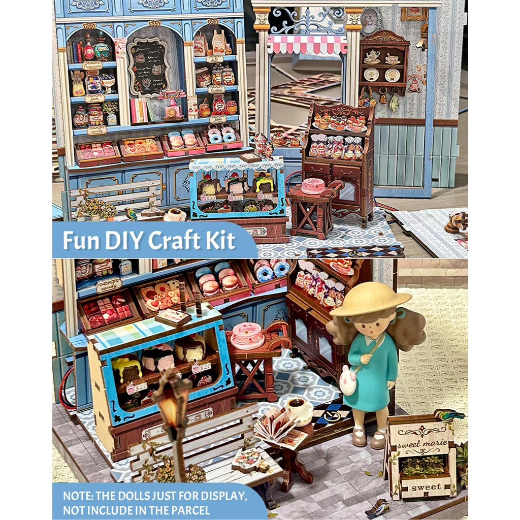 Book Nook Kit, DIY Miniature Bakery Patisserie Hobby Kit for Adults, 3D Wooden Puzzle Bookshelf Decor, Sweet Marie Theme