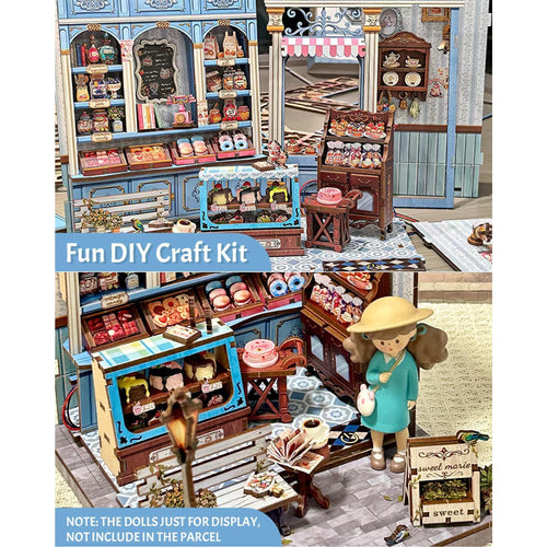 Book Nook Kit, DIY Miniature Bakery Patisserie Hobby Kit for Adults, 3D Wooden Puzzle Bookshelf Decor, Sweet Marie Theme