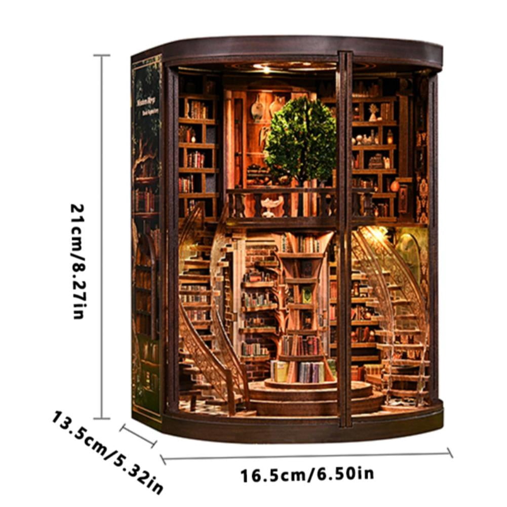 DIY Book Nook Kit with LED Light, Miniature Dollhouse 3D Wooden Puzzle, Bookshelf Insert Decor Craft Gift(Wisdom Rings Bookstore)