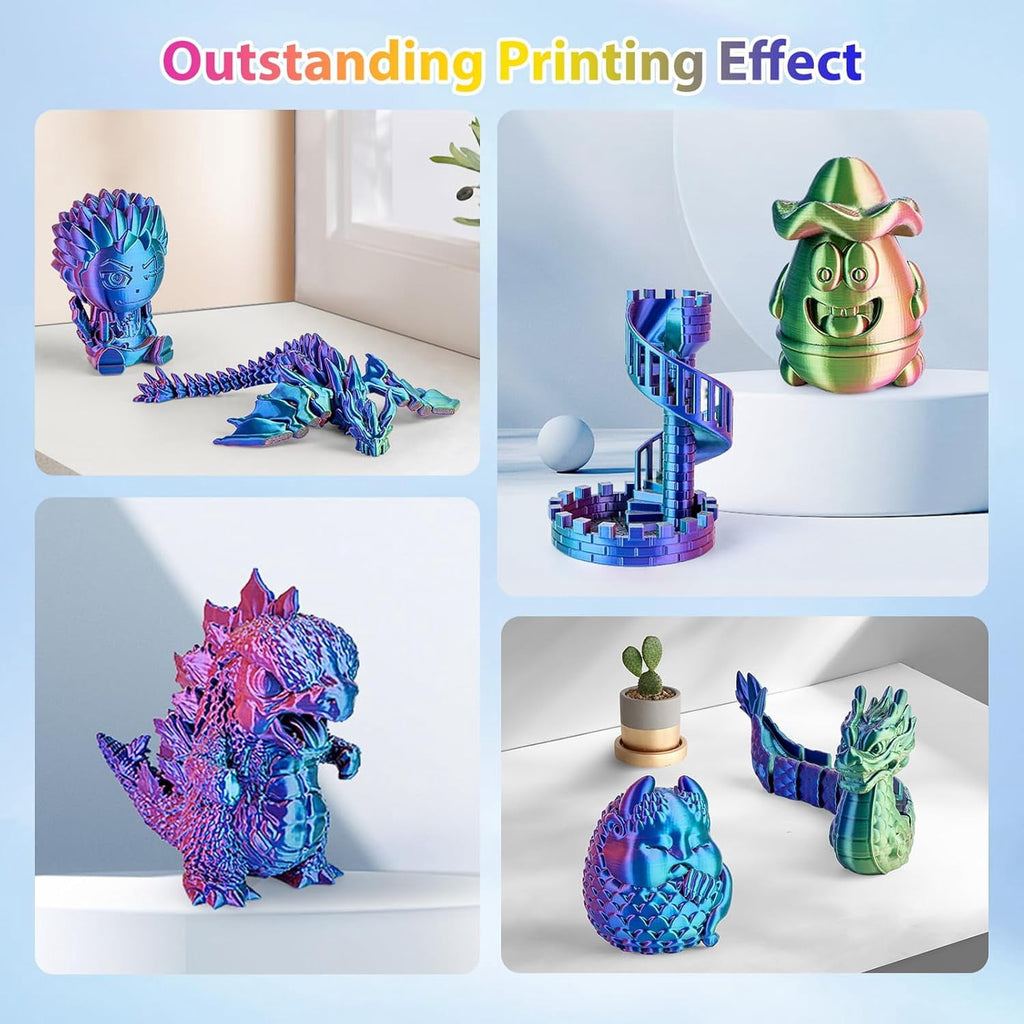 Multicolor 3D Printer Filament,Dual/Tri Color 1.75mm PLA Silk Shiny Printing Filament,250g(0.55lbs) Fit Most FDM 3D Printer