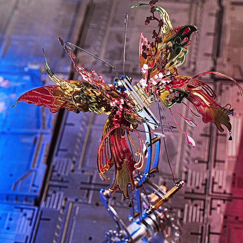 3D Metal Puzzles, Mechanical Butterfly Model Kit with Gear Transmission, Steampunk DIY Assembly, Stainless Steel Desk Decor Collectible Gift for Adults