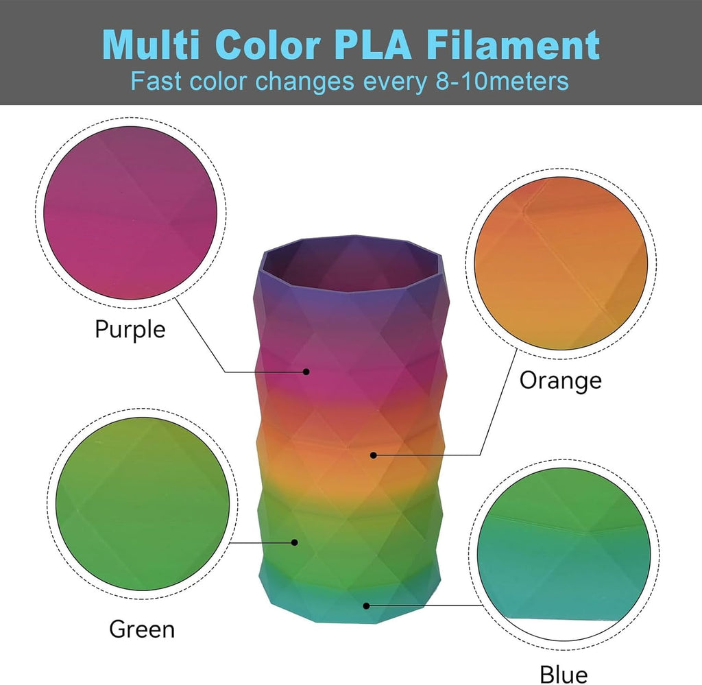 Matte Rainbow PLA 3D Printer Filament, 1KG Spool(2.2lbs) 1.75mm PLA Fast Color Change 3D Printing Material,Gradient Filament for Most FDM 3D Printers, Red Coral