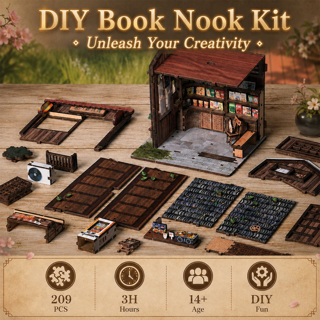 MOJINO Book Nook Kit for Adults, Spring Grocery Store DIY Miniature House Kit with LED Light, 3D Puzzle Bookshelf Decor for Reading Room & Desk
