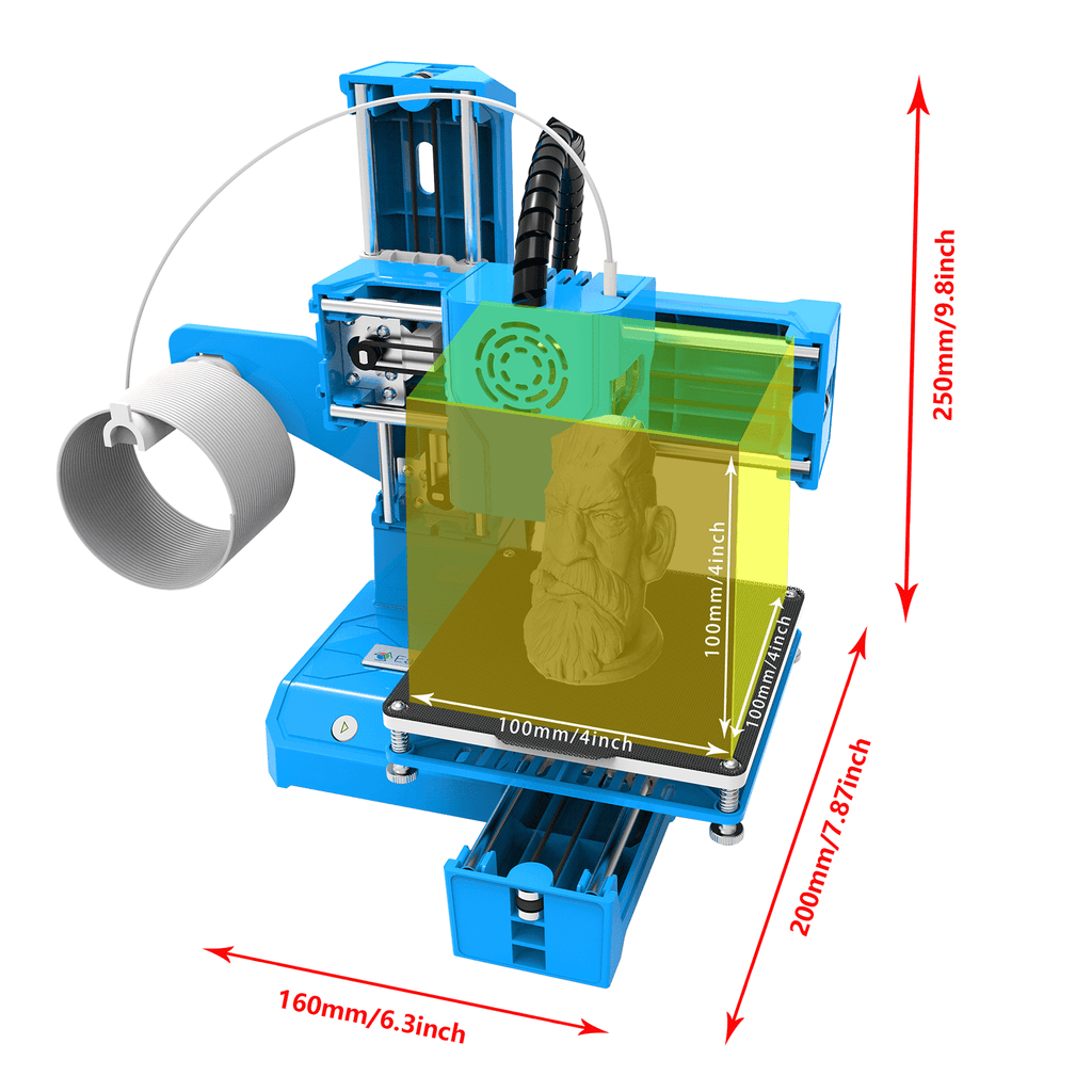 XIBUFE 3D Printer Desktop Printing Machine for Kids 100X100X100Mm Print Size Removable Platform One-Key Printing with Tf Card Pla Sample Filament for Beginners Household Education