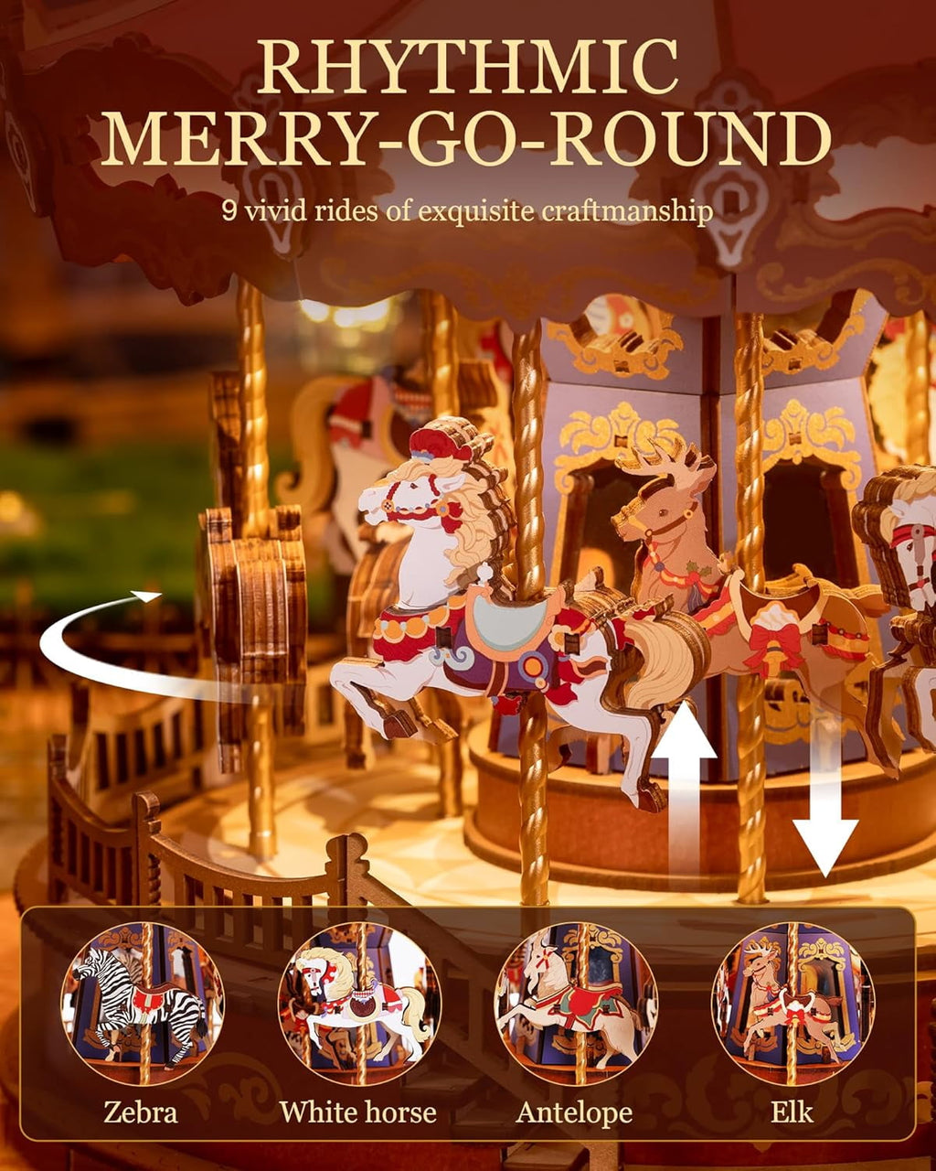 Robotime Classic Carousel Dreamer 3D Puzzle Music Box, DIY Wooden Building Model Kits,Christmas Birthday Gift for Kids Girls Adults
