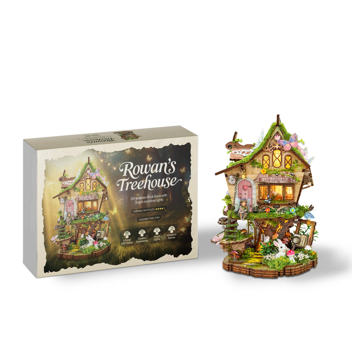 Strucwood DIY Book Nook Kit Rowan's Treehouse: Fairy Tree House, LED Lights, 3D Puzzle Gift for Adults（SQ-80）
