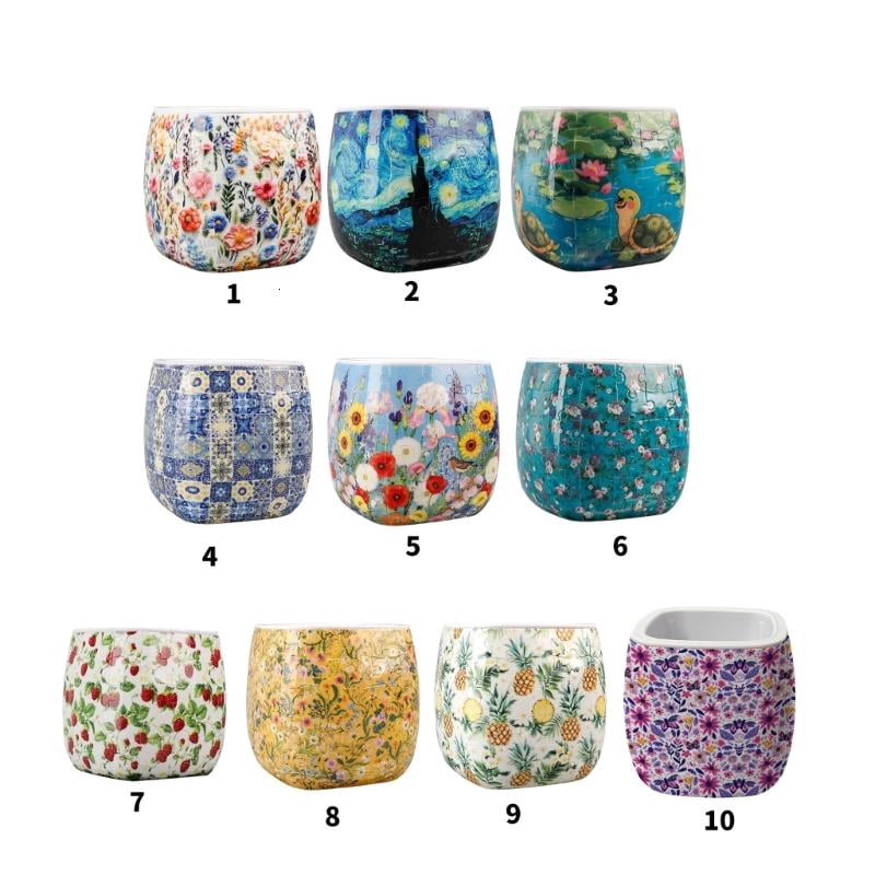 3D Jigsaws Puzzle Planter Vase, 96 Piece ABS Craft Set for Adults, 4.33 Inch Flower Pot for Succulents and Desk Decors