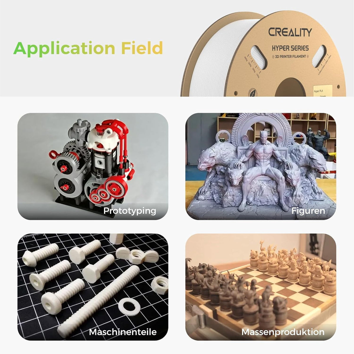 Creality Hyper ABS Filament 3D Printer Filament 1.75mm 350mm/s High-Speed Printing Dimensional Accuracy ± 0.05 mm 2.2lbs Compatible with Most 3D Printers, Grey