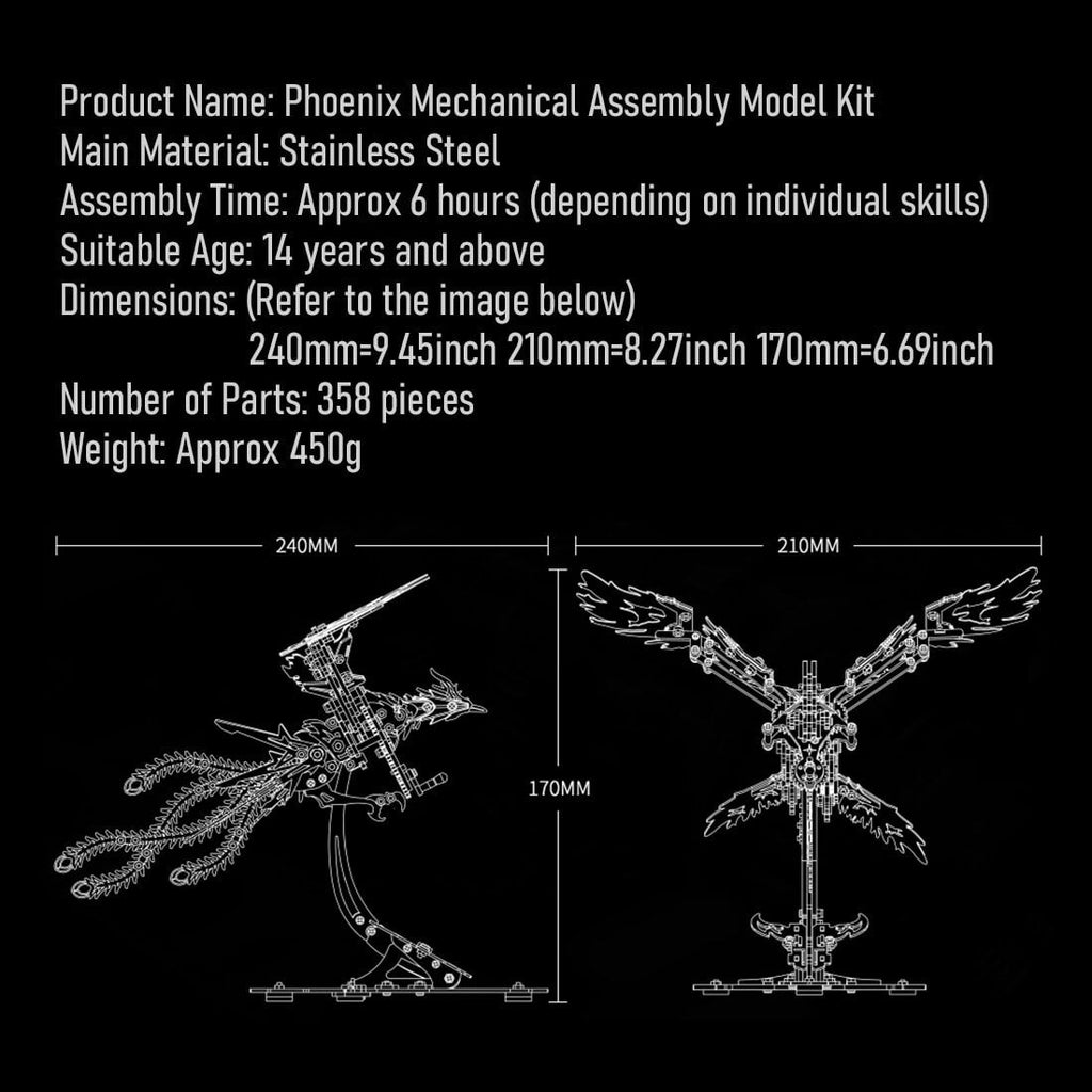 3D Metal Puzzle Phoenix 358 PCS, Steampunk Mechanical Model Kit With DIY Assembly, Home Display Desk Decor For Adult Collectors And Creative Gifts