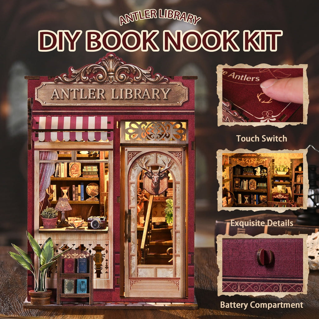 DIY Book Nook Kit with LED Light, Fantasy Wonderland Fold-Out Storybook Diorama, 3D Wooden Puzzle Bookshelf Decor Gift for Adults Teens