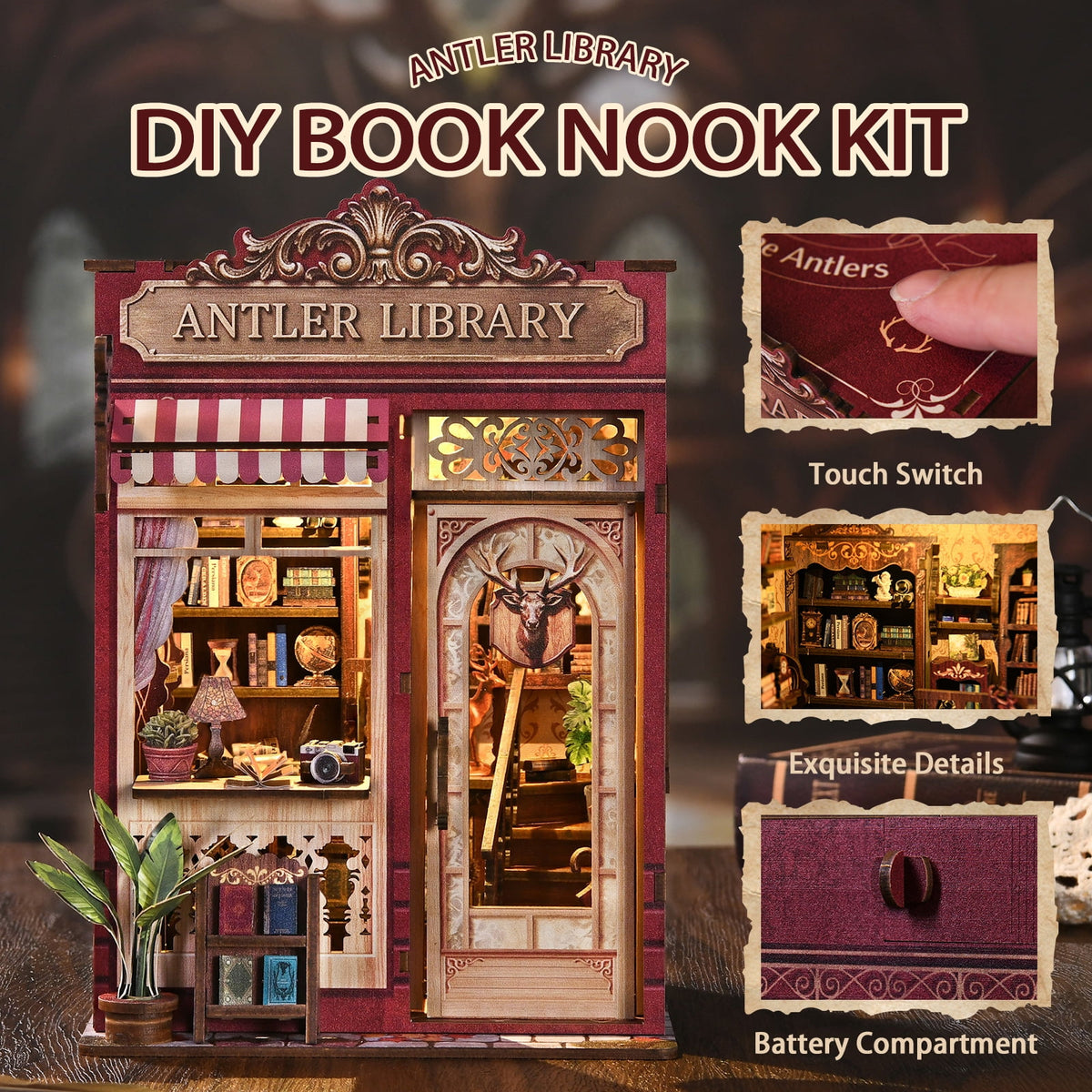 DIY Book Nook Kit with LED Light, Fantasy Wonderland Fold-Out Storybook Diorama, 3D Wooden Puzzle Bookshelf Decor Gift for Adults Teens