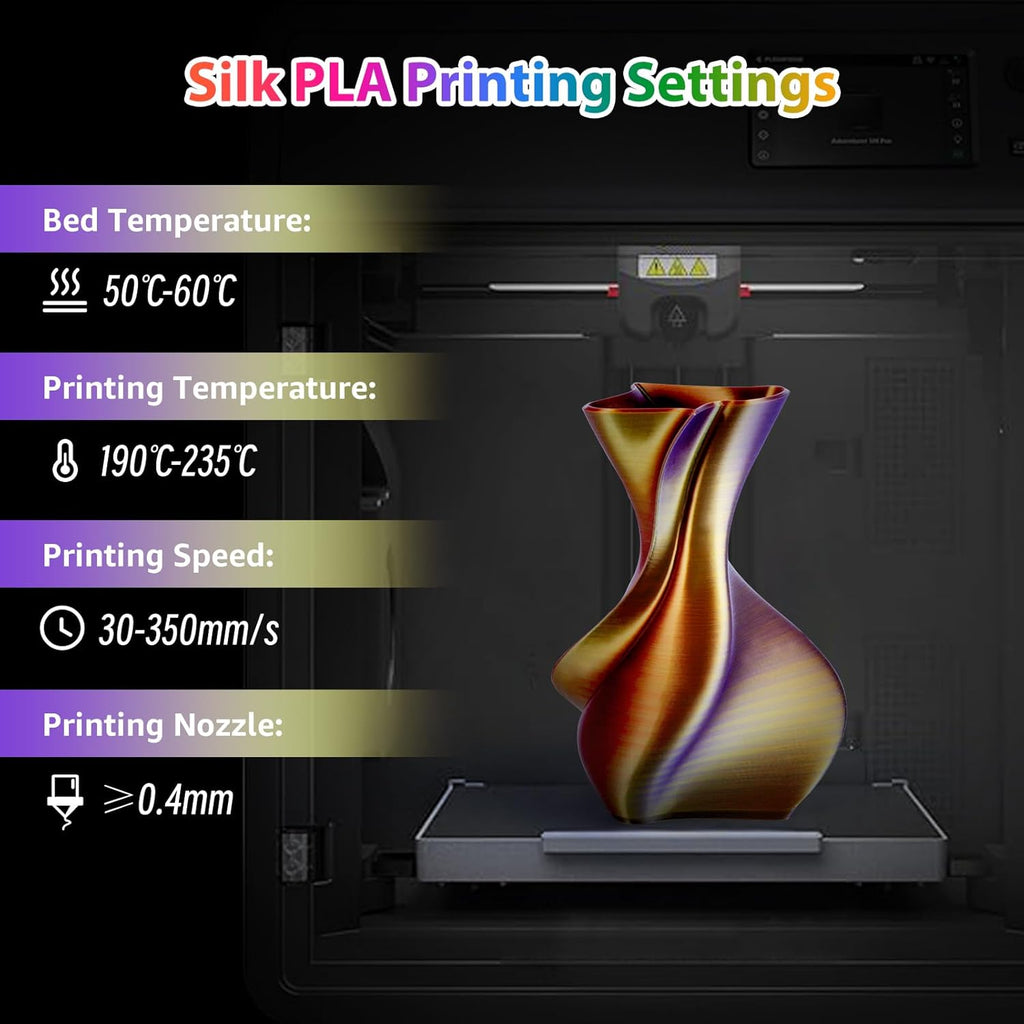 Multicolor 3D Printer Filament,Dual/Tri Color 1.75mm PLA Silk Shiny Printing Filament,250g(0.55lbs) Fit Most FDM 3D Printer