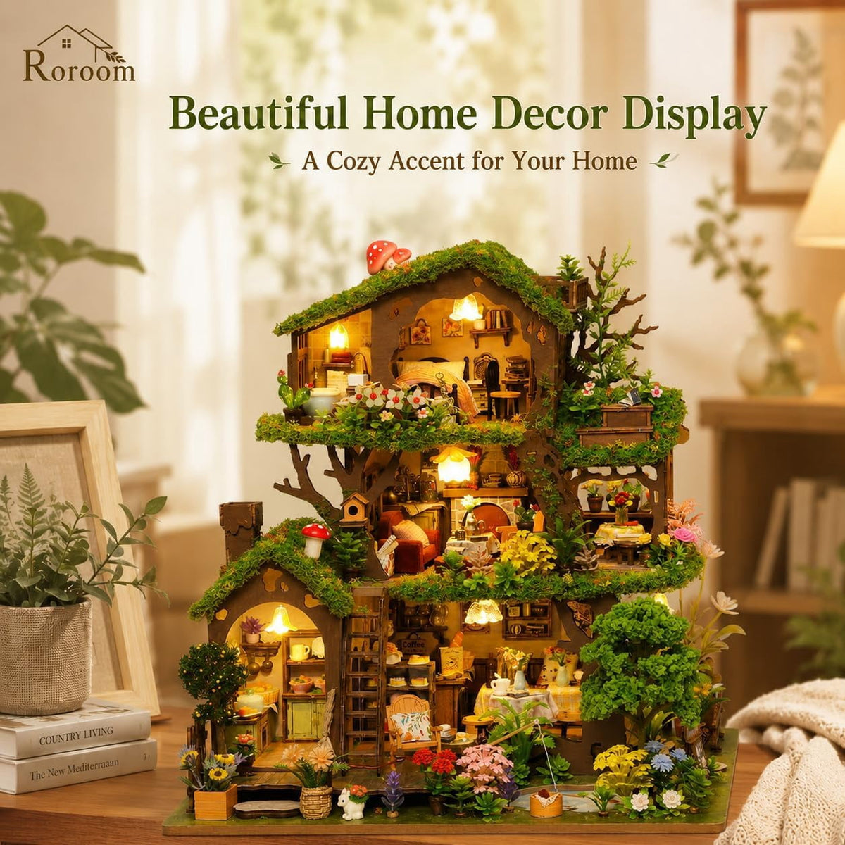 3D Puzzles for Adults, Fairy-Tale Treehouse Book Nook Kit, Wooden DIY Miniature House Kit for Bookshelf Decor,Creative Crafts for Women, Friends & Hobbyists