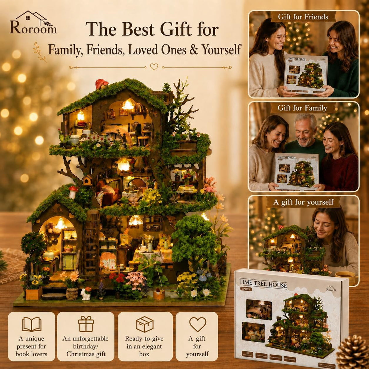 3D Puzzles for Adults, Fairy-Tale Treehouse Book Nook Kit, Wooden DIY Miniature House Kit for Bookshelf Decor,Creative Crafts for Women, Friends & Hobbyists