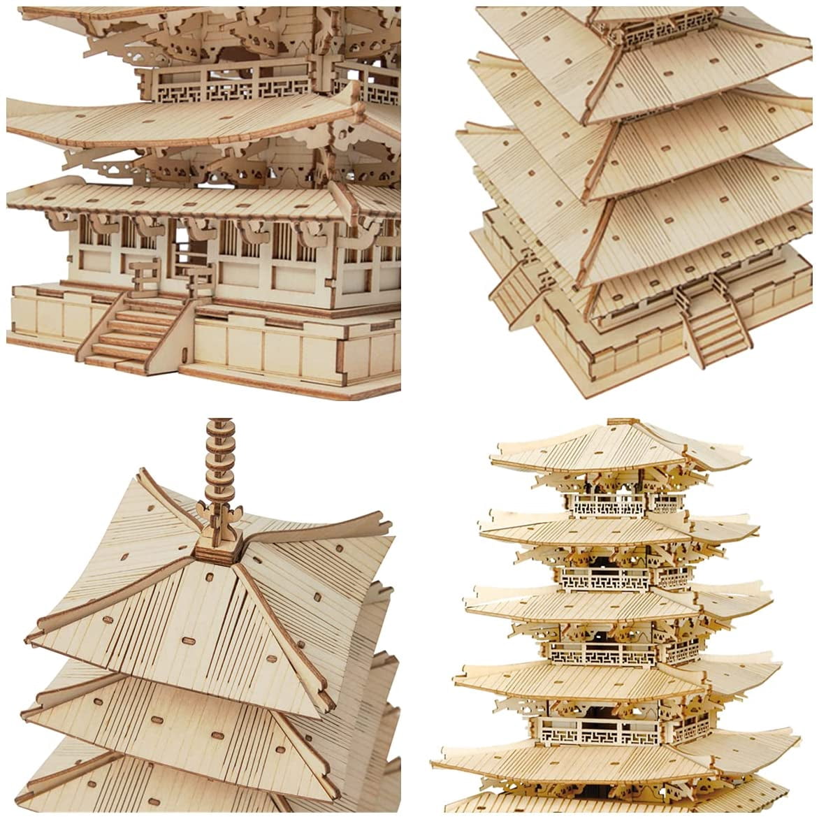 Rolife 3D Puzzles Wooden Model Kits DIY Five-Storied Pagoda Mechancial Building Construction Creative Jigsaw Craft Kits Best Gift for Teens