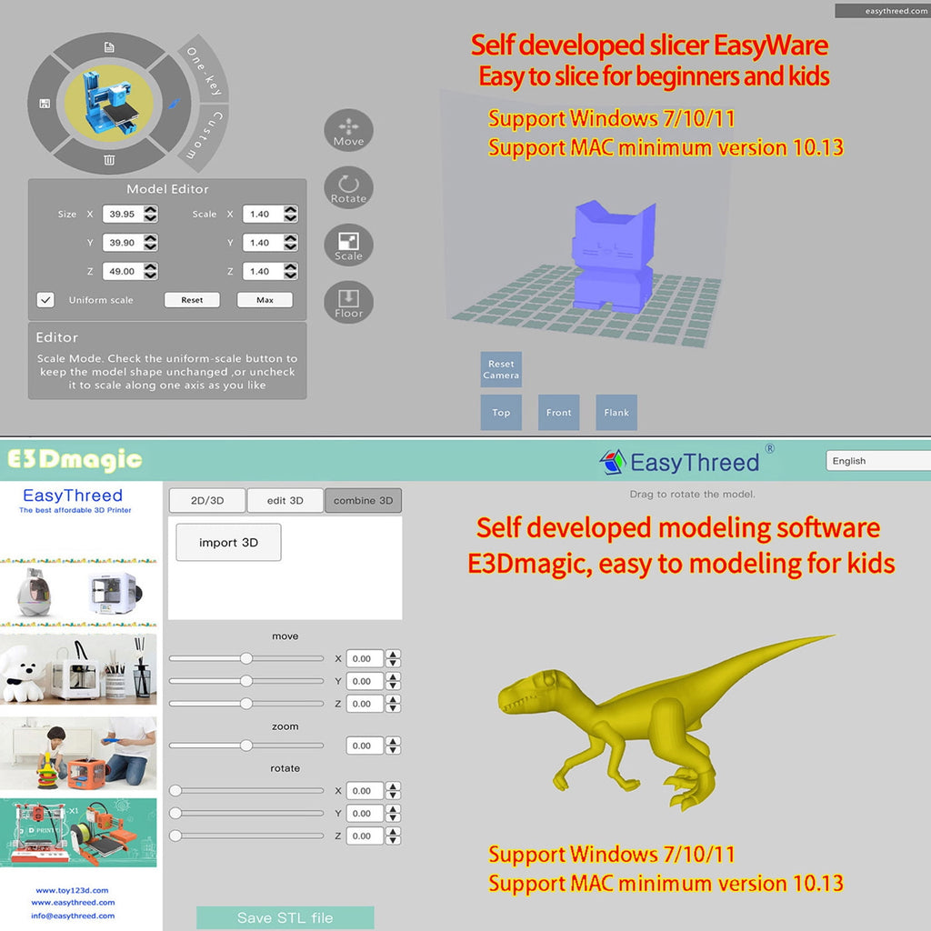 EasyThreed 3D Printer Desktop Printing Machine for Kids 100x100x100mm Print Size Removable Platform One-Key Printing with TF Card PLA Sample Filament for Beginners Household Education