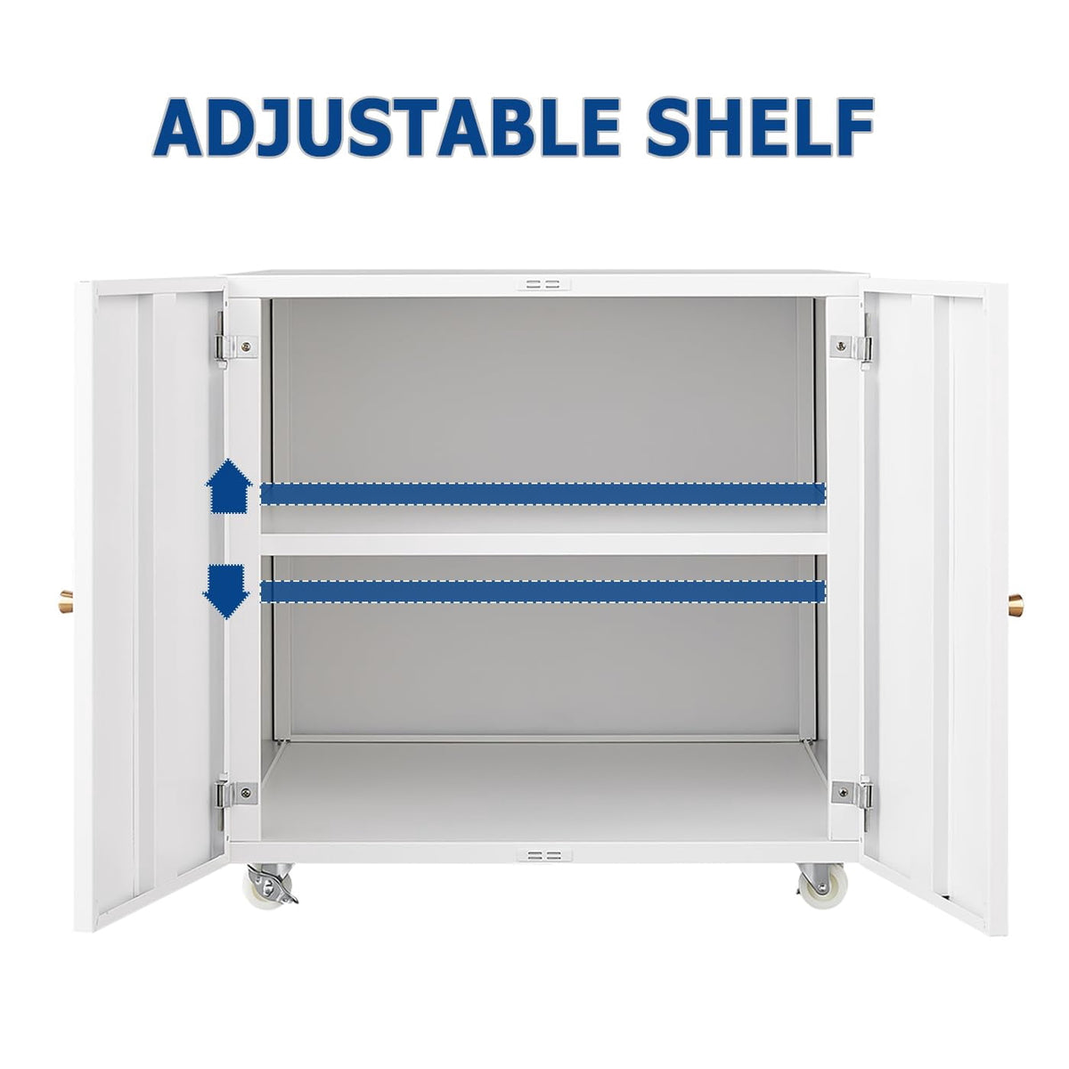 Heavy Duty Metal Printer Stand with Lockable Doors - Adjustable Shelf & Wheels - Large Mobile Filing Cabinet for Office Storage, 3D Printers, Copiers, Heat Press - 90kg Capacity - White, Big