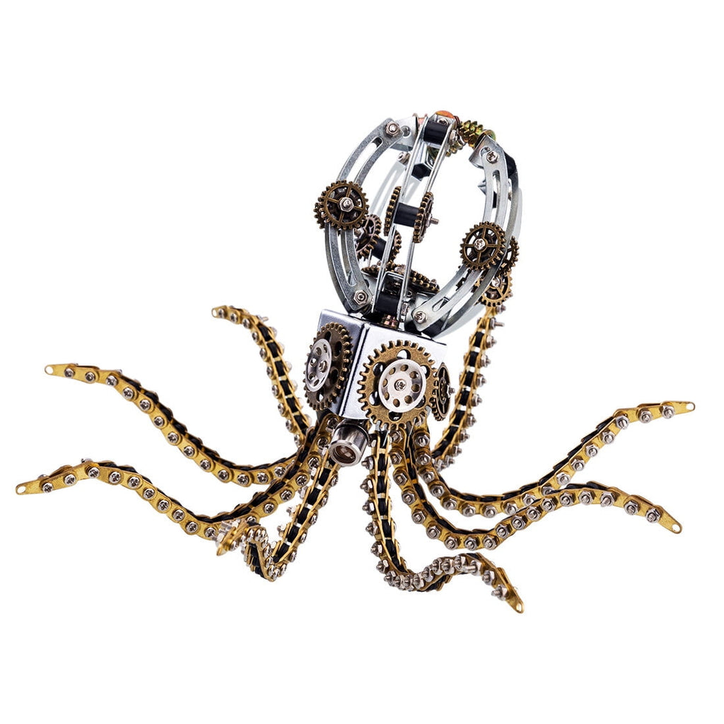 Mechanical Octopus 3D Metal Model Kit with Moon Lamp, Touch 3 Colors, Customizable Steampunk Puzzle & Desk Light, Perfect Room Decor and Gift Choice