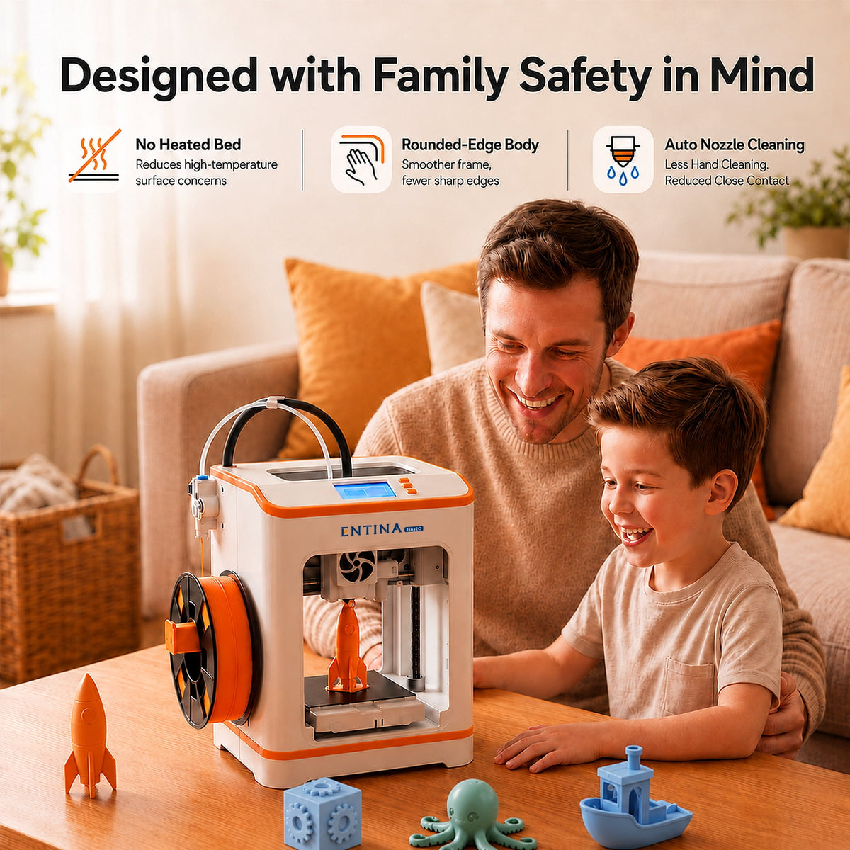 Entina 3D Printer Tina2C, Auto Leveling App Control Quiet for Kids Beginners STEM DIY