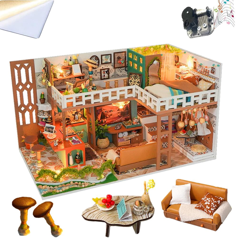 DIY Miniature House Kit, Mini Dollhouse Architectural Model, 3D Puzzles for Adults and Teens, Gifts for Friend and Parents