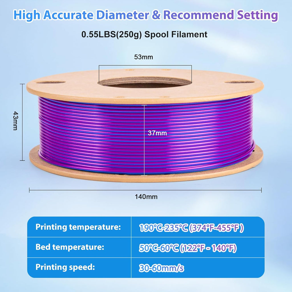 Multicolor 3D Printer Filament,Dual/Tri Color 1.75mm PLA Silk Shiny Printing Filament,250g(0.55lbs) Fit Most FDM 3D Printer