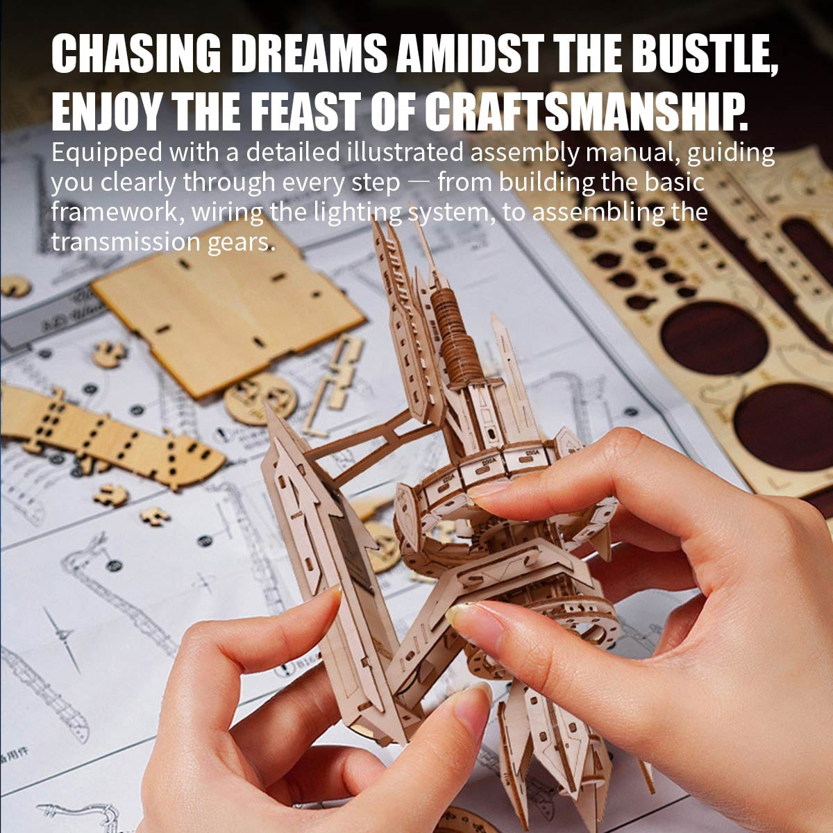 3D Wooden Puzzle Interstellar Battleship Model Kit, DIY Sci-Fi Spacecraft Building Set, Handcrafted Futuristic Decor, Best Gift for Science fiction fans