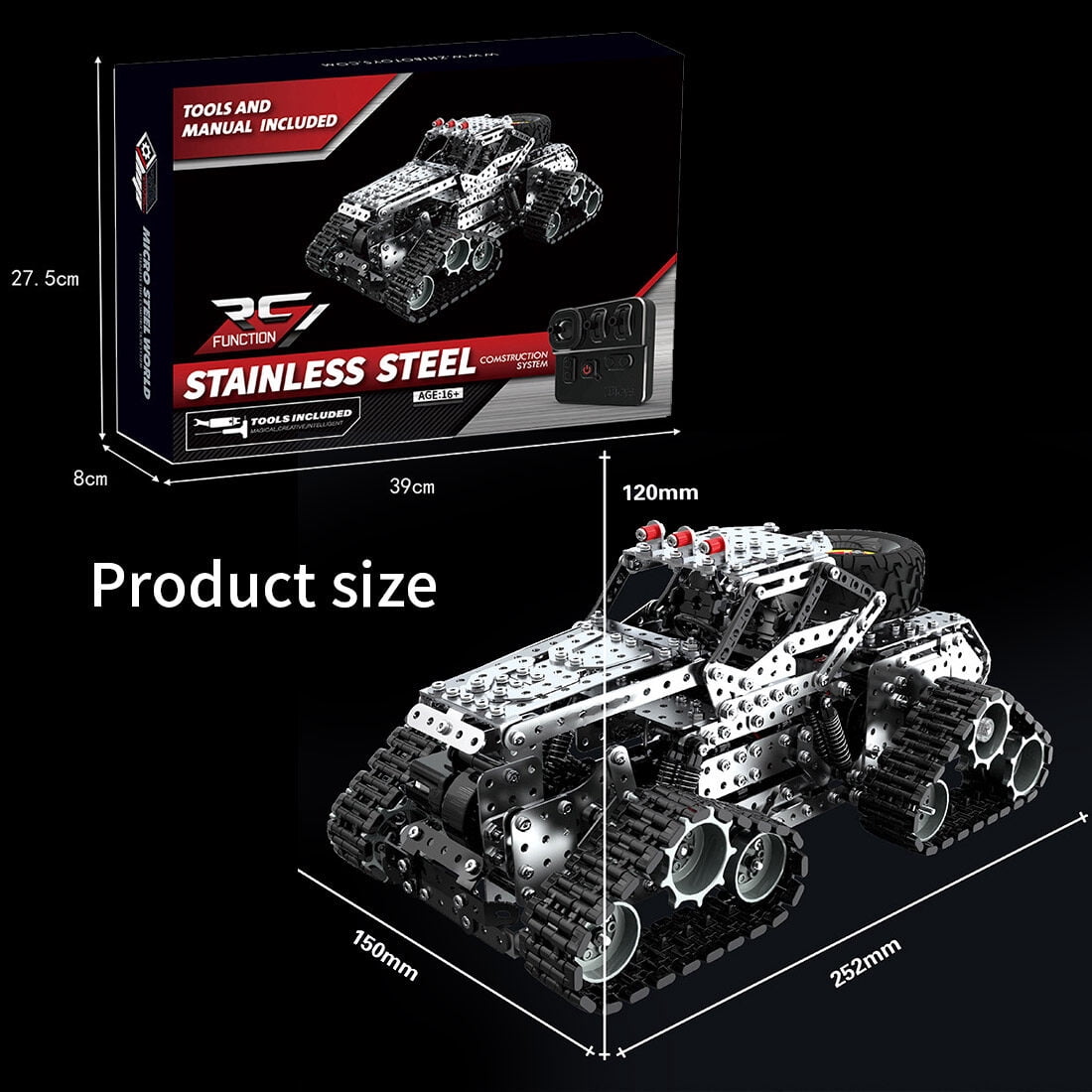 3D Metal Puzzle RC Off-Road Truck, 1292PCS DIY Metal Model Kit, Tracked Engineering Vehicle with 360° Rotation, 3D Puzzle for Adults, Electric Remote Control Car Building Set