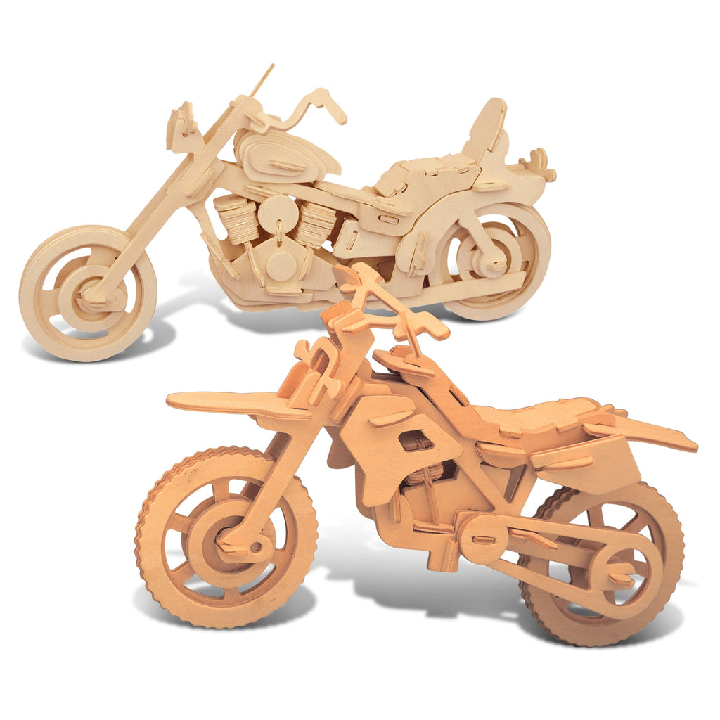 Puzzled Bundle of Dirt Bike & Motorcycle Wooden 3D Puzzles Construction Kits - Fun & Educational DIY Motorcycles Toys, Assemble Model Unfinished Wood Craft Hobby Puzzles to Build & Paint - 2 Pack