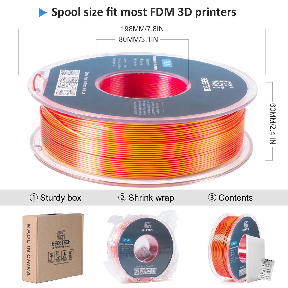 Geeetech Anti-silk type 3D Printer PLA Filament 1KG Toughness Enhanced Filament with 1.75mm Dimensional Accuracy +/-0.03mm, 1080 Feet per Roll, Vacuum Packaging Two-tone gold copper
