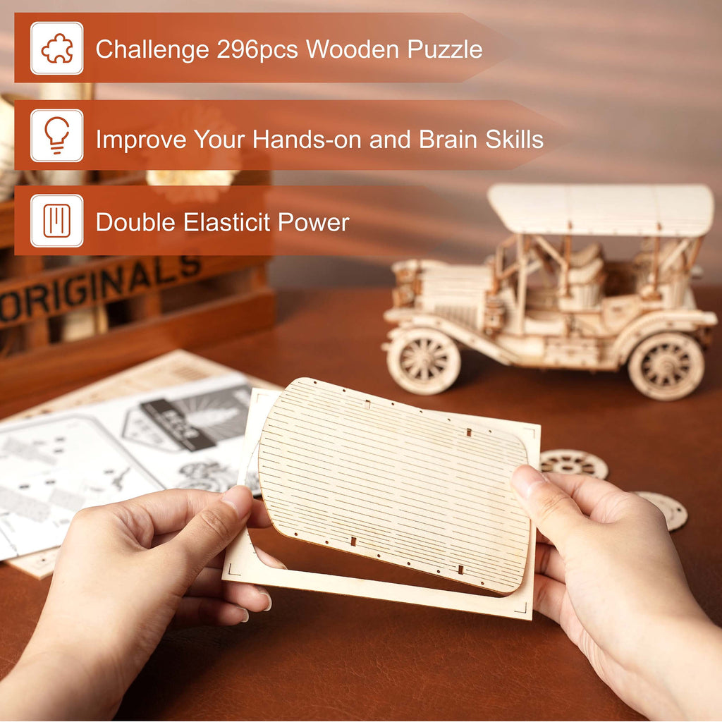 ROKR 3D Wooden Puzzle Vintage Car 1:15 Scale Exquisite Wood Craft Kit Gift for Adults Desk Toys Gift for Boys/Girls