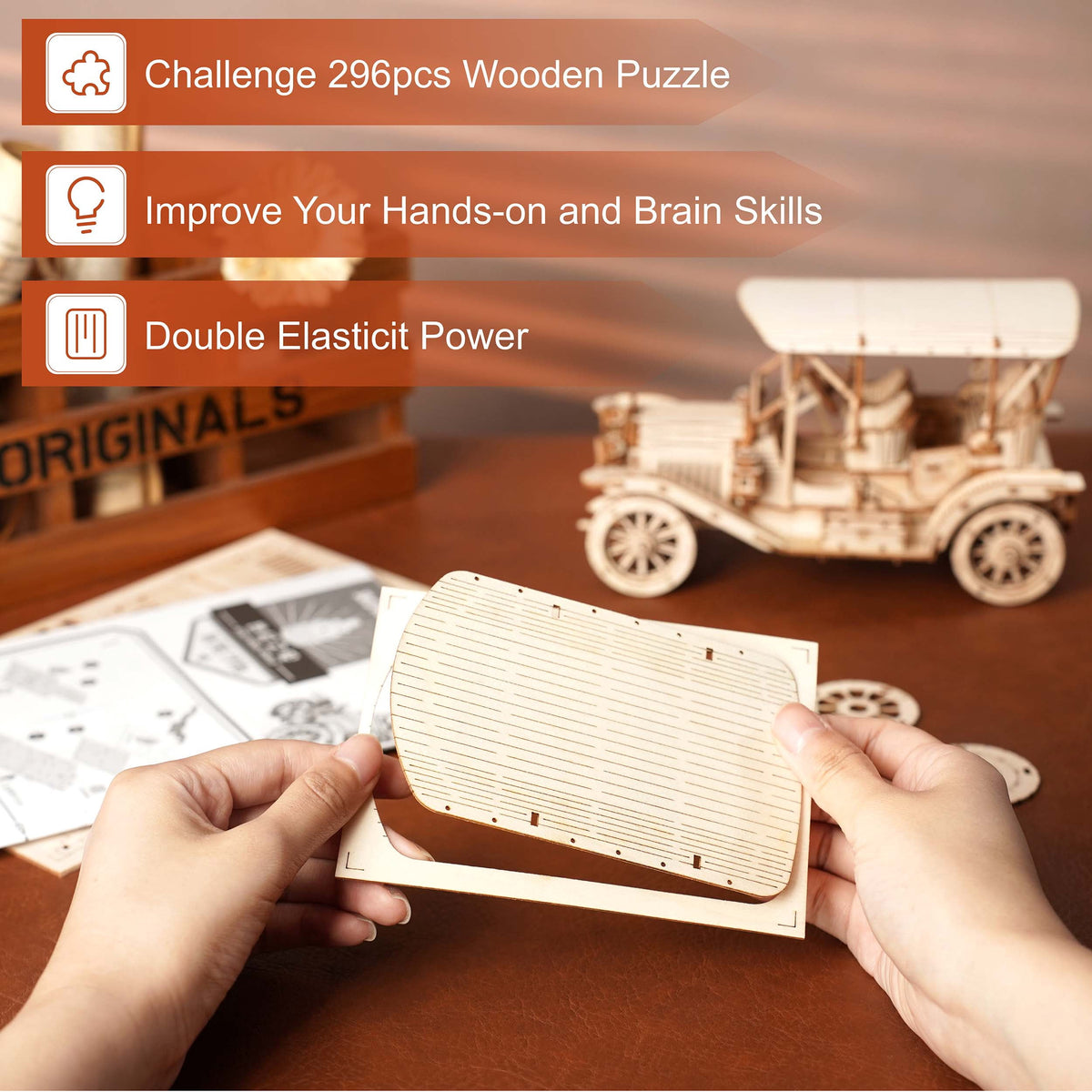 ROKR 3D Wooden Puzzle Vintage Car 1:15 Scale Exquisite Wood Craft Kit Gift for Adults Desk Toys Gift for Boys/Girls
